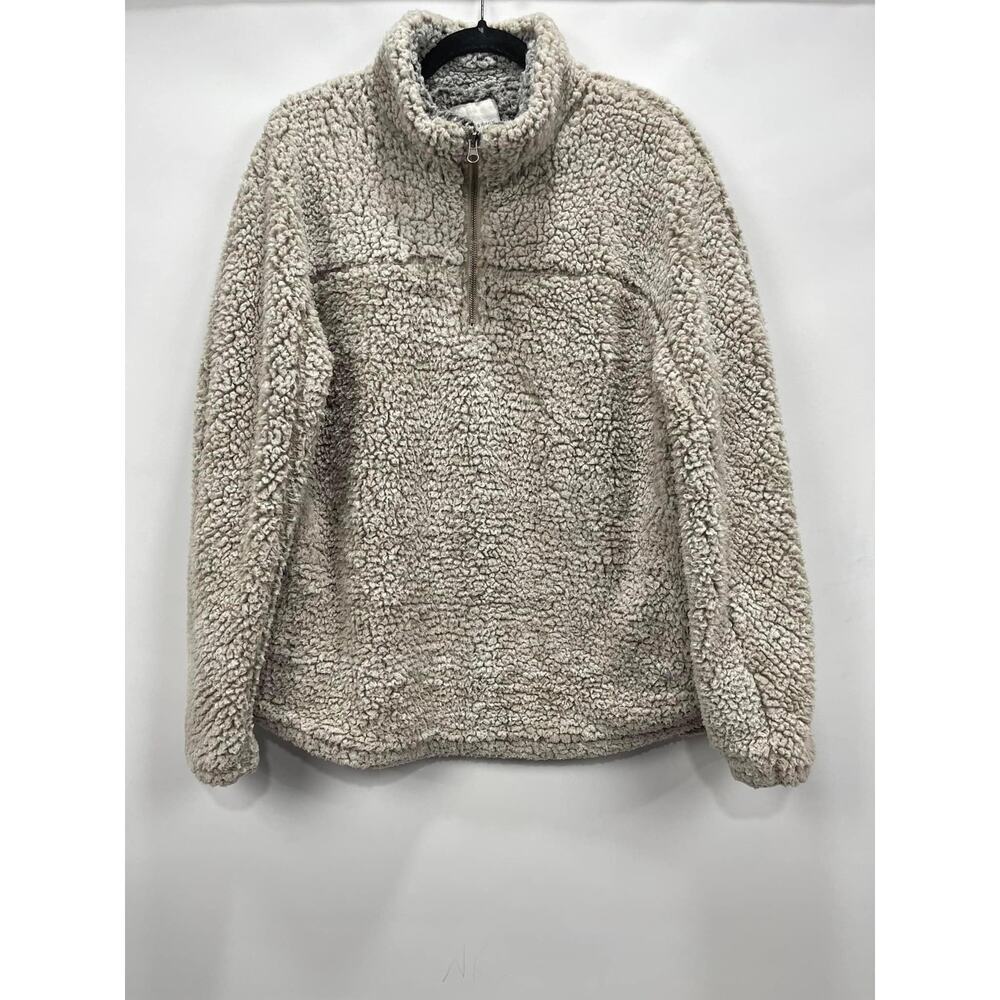 Thread & Supply Mushroom Taupe Gray Fleece Sherpa‎ Quarter Zip Pullover Jacket